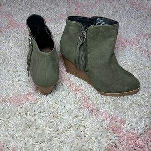 Torrid olive Faux Suede Wedge Bootie size 6w